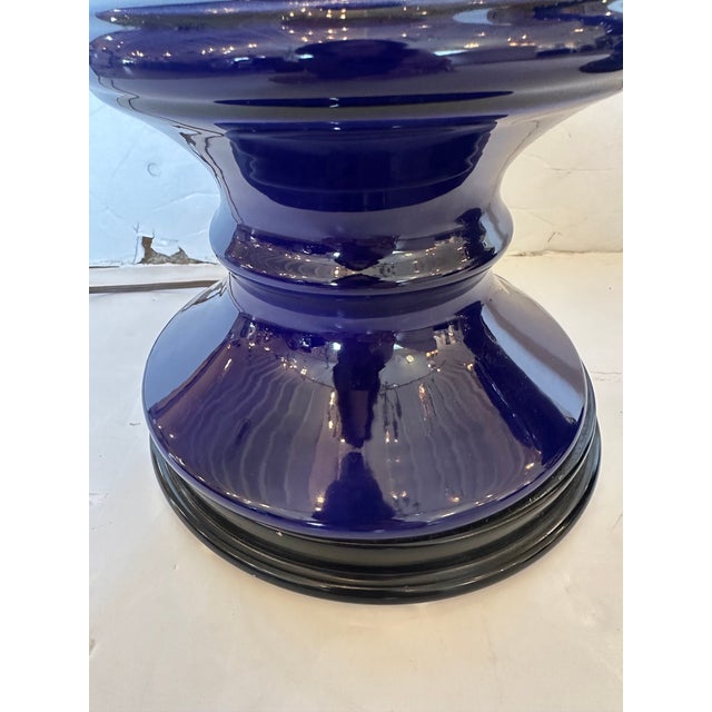 1960s Mid Century Modern Blue Sculpted Table Lamps - Pair For Sale - Image 4 of 4