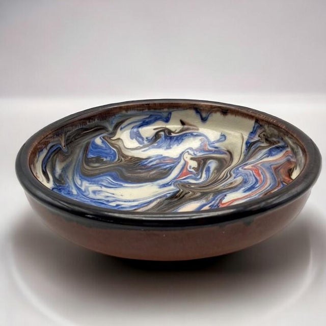 Brown Aparicio Ceramics (Ceràmiques Aparicio) Catalonian Swirl Glaze Bowl, Spain For Sale - Image 8 of 12