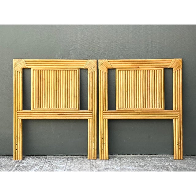 Vintage Wrapped Rattan Twin Headboards - Pair For Sale In West Palm - Image 6 of 12