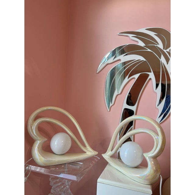 1980s Art Deco Revival Ceramic Heart Lamps - a Pair For Sale In New York - Image 6 of 6