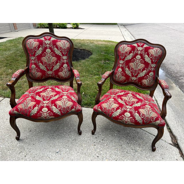 1990s Maitland-Smith Furniture Louis XV Bergere Upholstered Carved Chairs- a Pair For Sale - Image 13 of 13