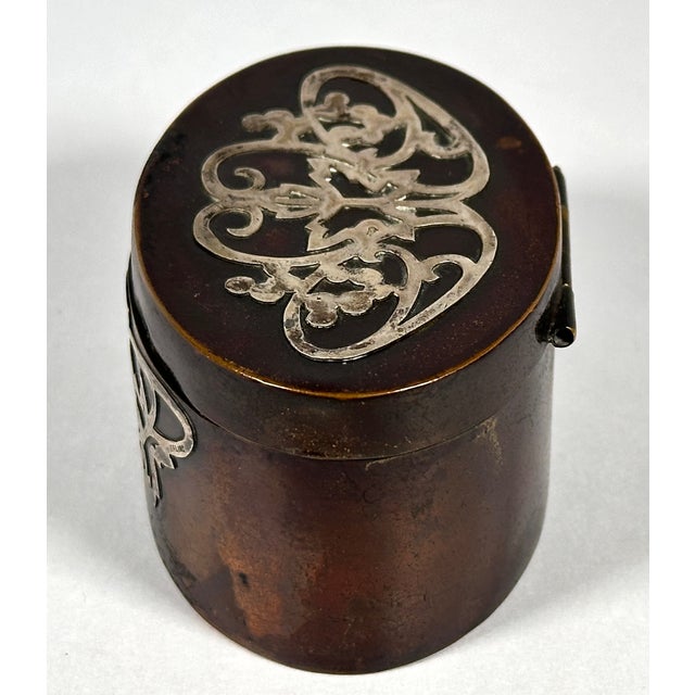 Bronze Arts & Crafts Heintz Silver Overlay Bronze Stamp Box For Sale - Image 8 of 14