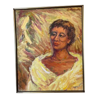 Mid-Century Modern Portrait Oil Painting - Expressionist Woman - Signed G. Mansel For Sale