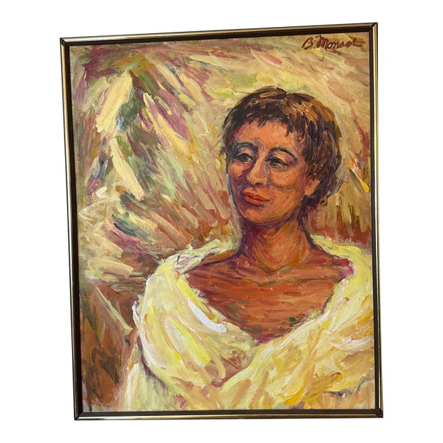 Mid-Century Modern Portrait Oil Painting - Expressionist Woman - Signed G. Mansel For Sale