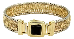 Wide 14k Yellow Mesh Gold & Onyx Bracelet