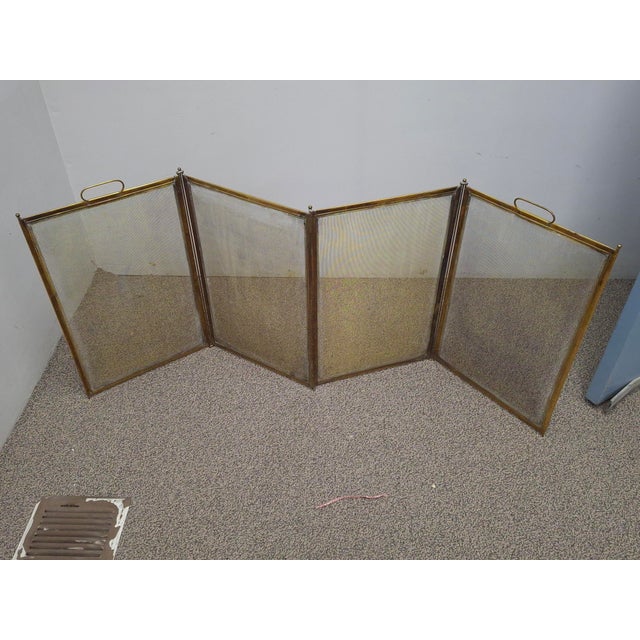 1930s Art Deco Brass and Gilt Wire Mesh Four-Fold Fire Screen, Circa 1930s For Sale - Image 5 of 8