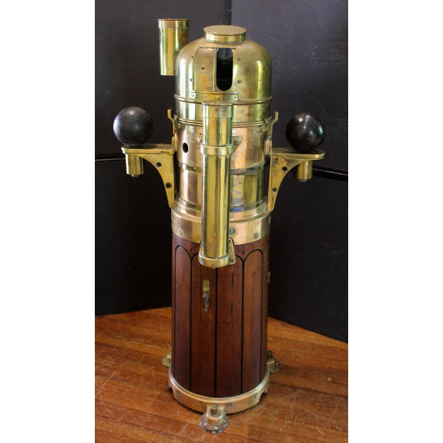 English C. 1920-40 Teak & Brass English Pedestal Binnacle For Sale - Image 3 of 11