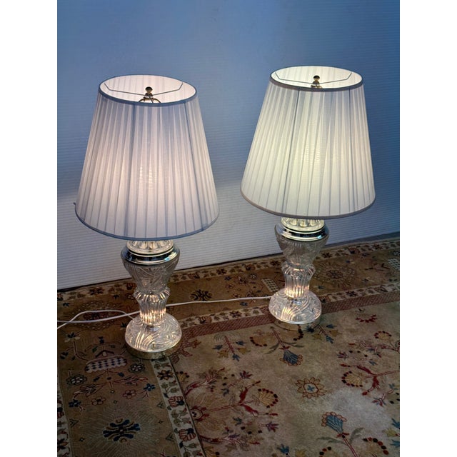 Stiffel Cut Glass + Polished Brass Vintage Table Lamps, Pair For Sale - Image 9 of 12