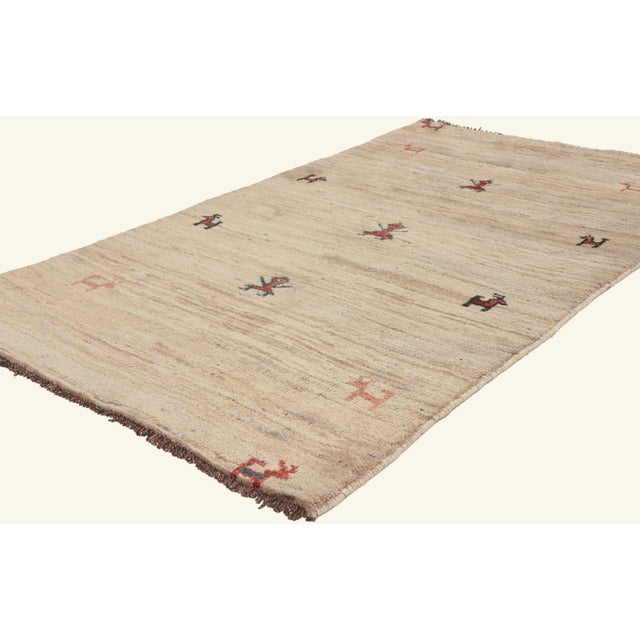 79836 Vintage Persian Gabbeh Rug, 02'11 x 05'02. The Nomadic Meadow: A Vintage Persian Gabbeh Masterpiece of Pastoral...
