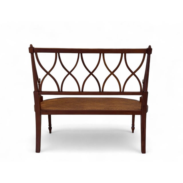 Vintage Regency Carved Wood & Cane Seat Bench For Sale - Image 4 of 12