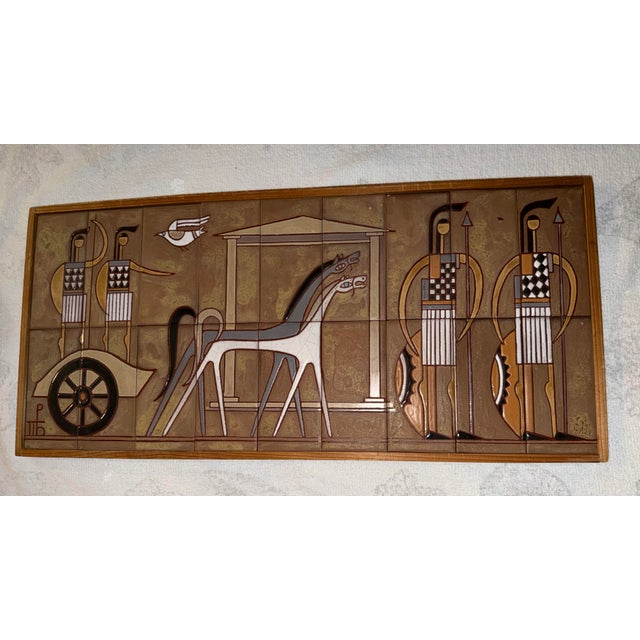 Multi-Tile Ceramic Mural Titled "Composition With Warriors" (Or "Classical Age Warriors") by the Renowned Greek Ceramist Panos Valsamakis (1900–1986). For Sale - Image 4 of 12
