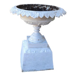Large Antique Cast Iron Tazza Style Urn on Plinth For Sale