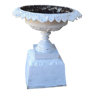 Large Antique Cast Iron Tazza Style Urn on Plinth