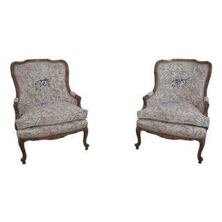 Pair Meyer Gunther French Louis XV Style Animal Print Newly Upholstered Bergere Chairs For Sale