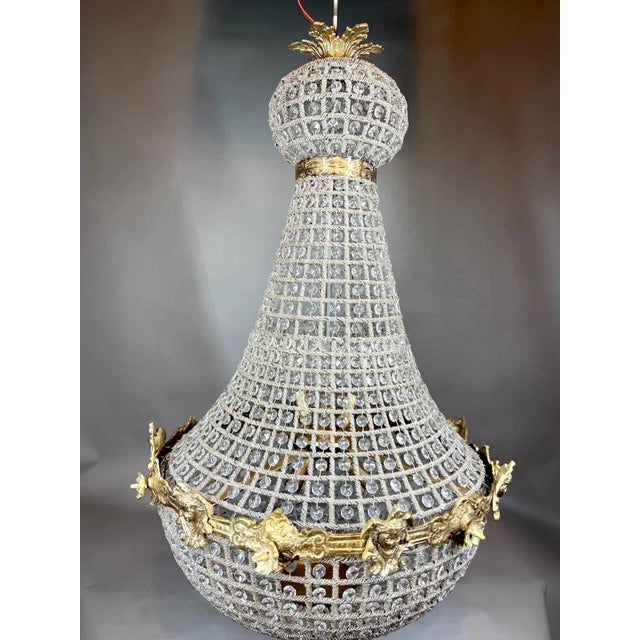 French 1990s French Louis XVI Style Empire Chandelier With Woman Face Accents and Gold Finish For Sale - Image 3 of 10