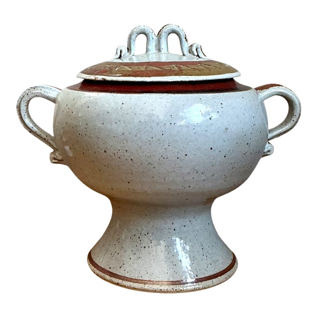 Vintage Speckled Ceramic Footed Tureen For Sale