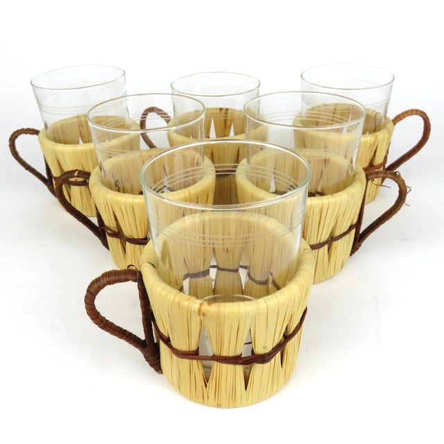 Beige Vintage Jena Glass Tea Cups in Rattan by Schott Mainz, 1960s, Set of 6 For Sale - Image 8 of 8