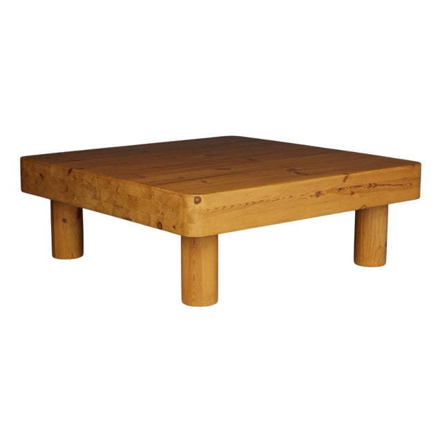 Large Vintage Brutalist Pine Coffee Table, 1960s For Sale