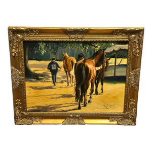 2004 Original Oil on Canvas by Marlan Winter Cotner, Yearling Auction, Signed Equestrian Art
