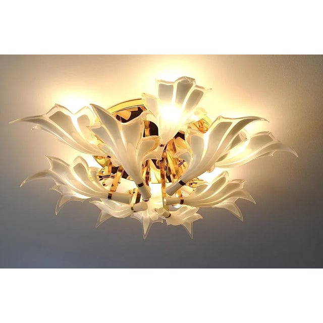 Metal Royal Murano Glass Flush Mount attributed to Franco Luce for Seguso, 1970s For Sale - Image 7 of 12