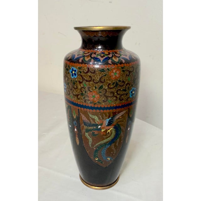 Japanese Antique Signed Japanese Ando Handmade Qing Enamel Silver Floral Cloisonné Vase For Sale - Image 3 of 11