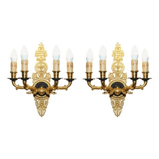 Italian 24ct Gold Plated Four Candle Sconces in Bronze, Set of 2 For Sale