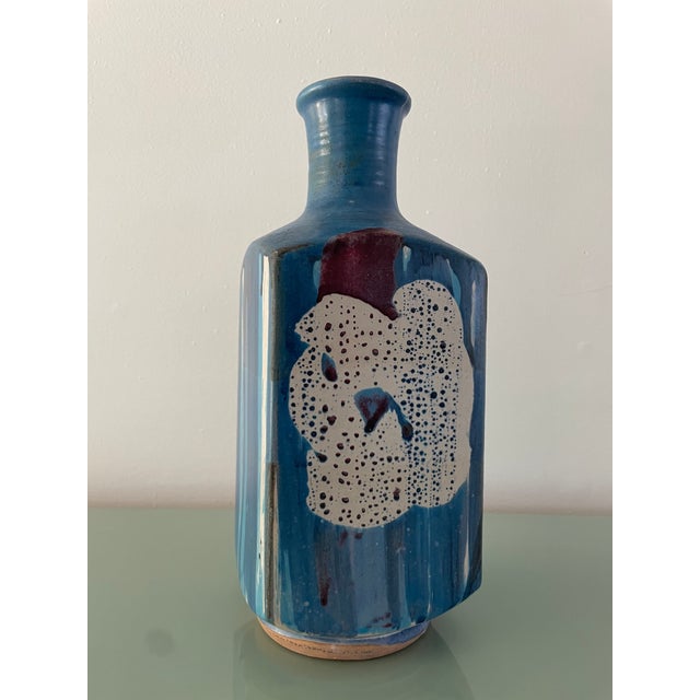 1960s Vintage Pacific Stoneware Pottery Vase 1960's Signed Hand Painted Portland For Sale - Image 5 of 7
