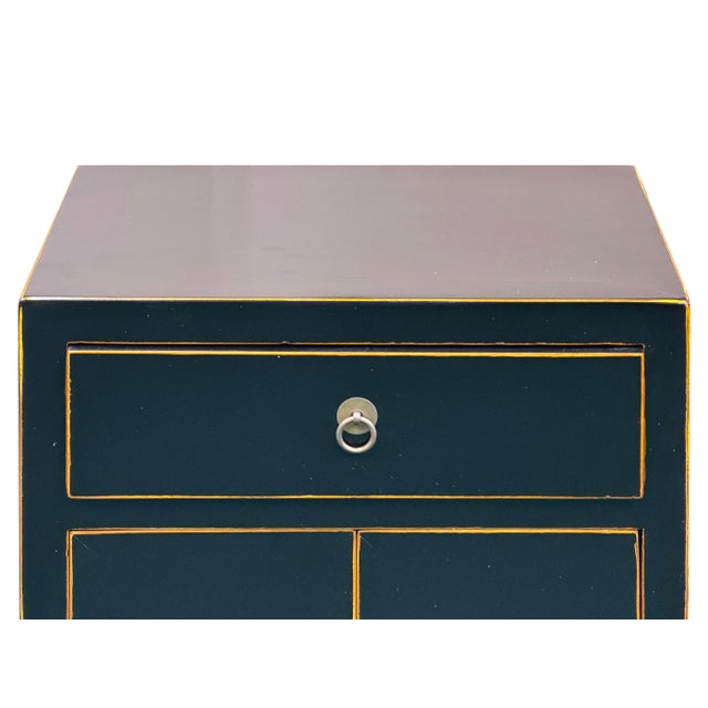 Wood Oriental Black Lacquer Moon Face One Drawer End Table Nightstand For Sale - Image 7 of 12