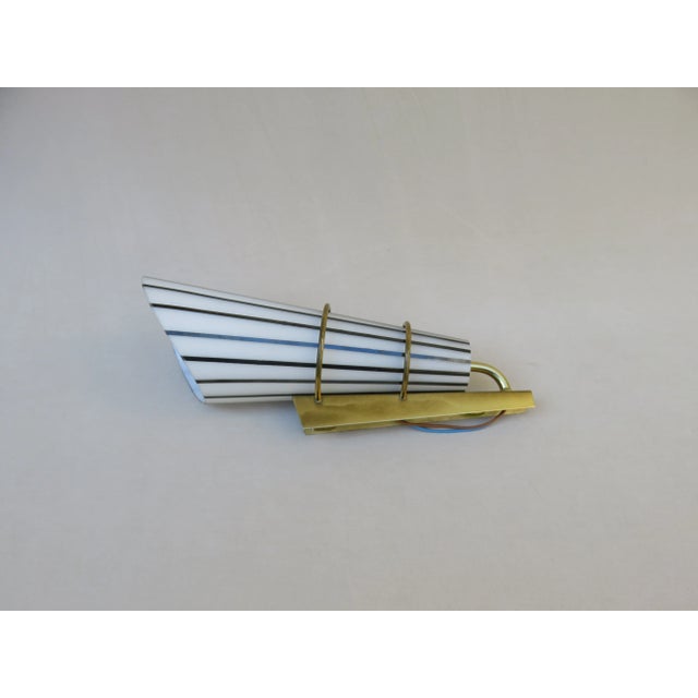 Italian Black and White Striped Enamel Glass and Brass Sconces, 1950s, Set of 4 For Sale - Image 12 of 18