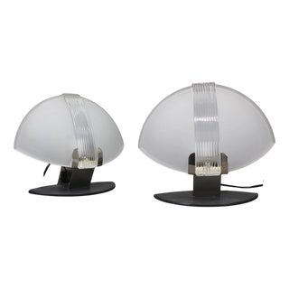 Mid-Century Italian Frosted Glass Table Lamps attributed to F. Fabbian, 1980s, Set of 2 For Sale