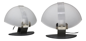 Mid-Century Italian Frosted Glass Table Lamps attributed to F. Fabbian, 1980s, Set of 2