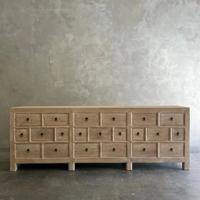 Rustic Custom Made Elm Wood Apothecary Style Cabinet in Natural Finish For Sale - Image 3 of 10