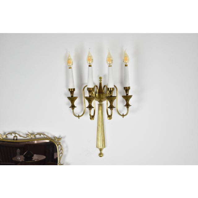 Pair of Four-Light Italian Brass Candelabra Sconces, 1940s For Sale - Image 4 of 9
