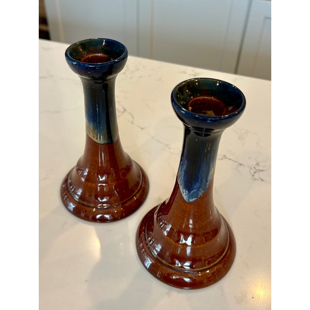 Mid Century Ceramic Drip Glazed Candle Holder, a Pair For Sale - Image 4 of 8