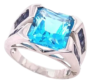 14 Karat White Gold and Blue Zirconium Ring, Size 6.5
