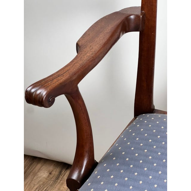 Blue Antique Chippendale Walnut Open Arm Chair C. Late 18th Century For Sale - Image 8 of 12