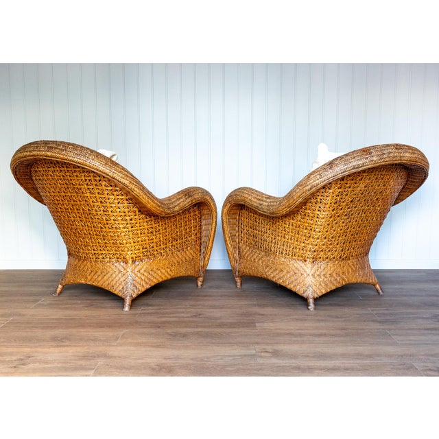 Boho Chic French Coastal Boho Bamboo and Rattan Conservatory Studio Armchairs, 1970s, Set of 2 For Sale - Image 3 of 18
