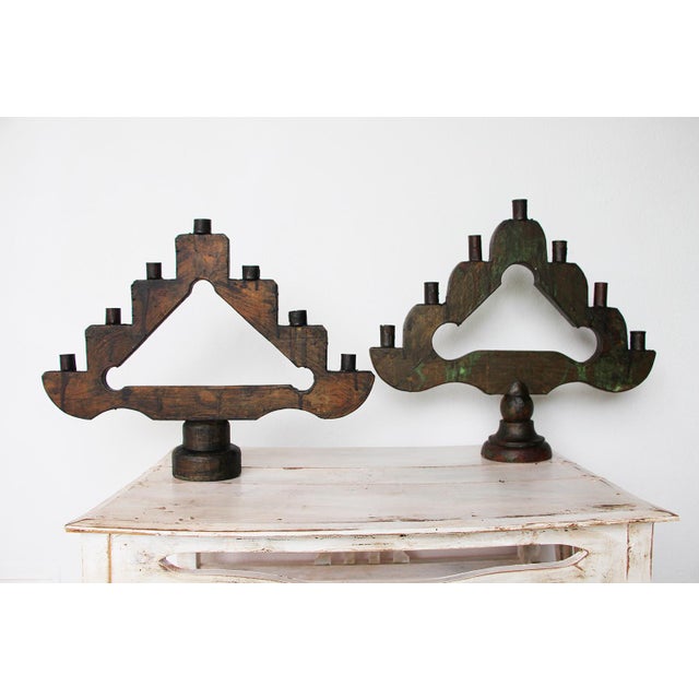 19th Century Antique Baroque Style Wooden Ecclesiastical Altar Candelabras - a Pair For Sale - Image 9 of 11