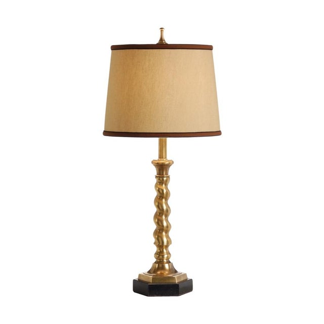 Solid cast brass with patina marble mounting 27h x 6.3w x 5.5d Shade Dimensions: top(10) bottom(12) side(9)
