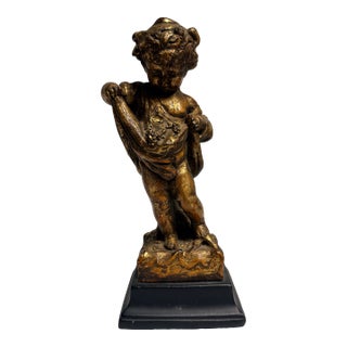 Vintage Borghese Gold-Tone Cherub Statue on Black Base For Sale