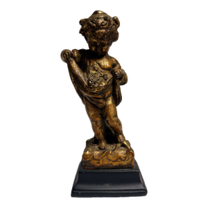 Vintage Borghese Gold-Tone Cherub Statue on Black Base