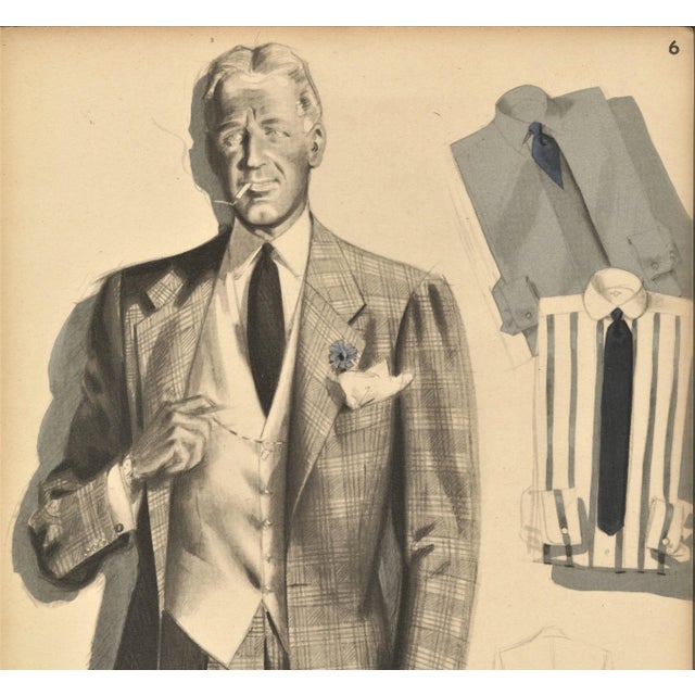 This is a mid-century men’s fashion numbered plate from a 1950 French portfolio featuring the latest in Spring-Summer...