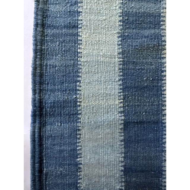 Berber Tribes of Morocco Double-Sided Natural Indigo Dyed Chambray Striped Wool Moroccan Flatweave Kilim Runner Rug - 3x9 For Sale - Image 4 of 5