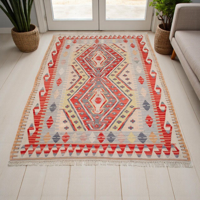 Rustic 1970s Vintage Handmade Turkish Rug Kilim - 3′11″ × 5′9″ For Sale - Image 3 of 16
