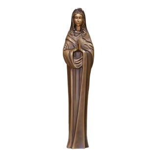 Mid 20th Century Mid-Century French Patinated Bronze Sculpture of the Virgin Mary in Prayer For Sale