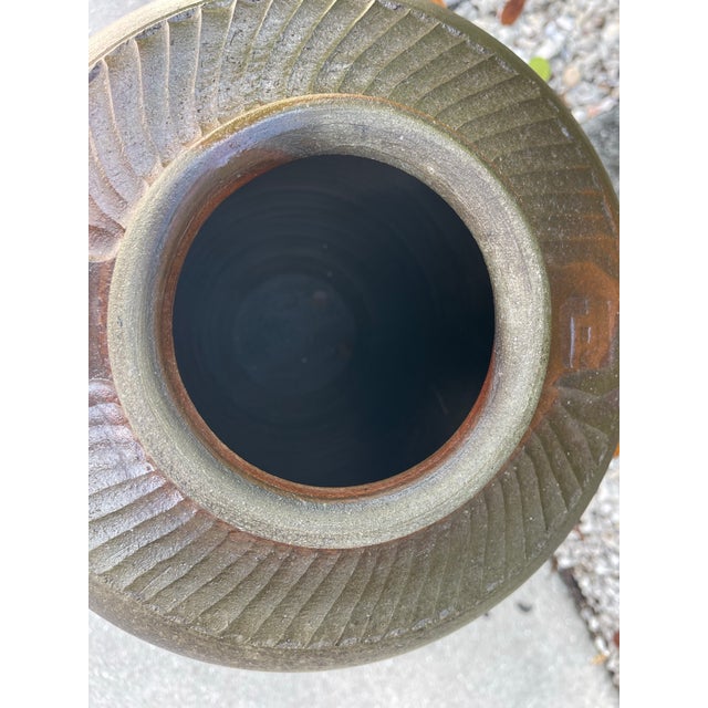 Chestnut Large Vintage Studio Pottery Raku Fired Ceramic Vessel For Sale - Image 8 of 12