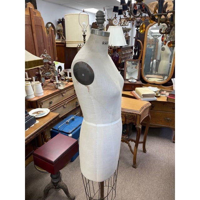 Vintage Dress Form, Rolling Metal Base, Wire Cage Skirt, "Rampage" For Sale - Image 4 of 6