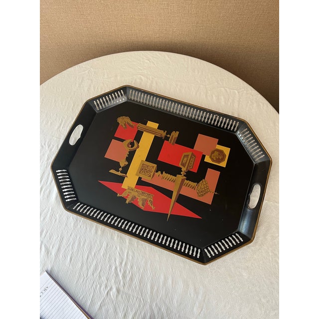 Metal 1960s Mid-Century Modern Metal Tole Large Decorative Tray For Sale - Image 7 of 8