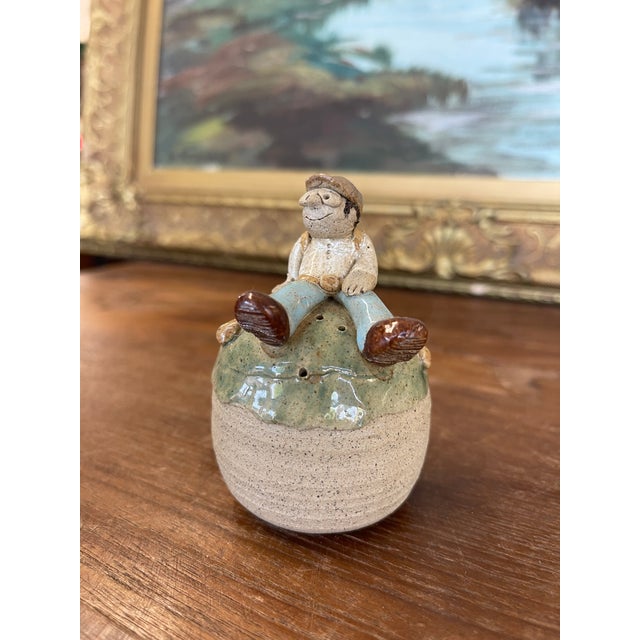 1970s Handmade Studio Pottery Incense Holder With Seated Figure Sculpture, Signed 1976 For Sale - Image 5 of 10