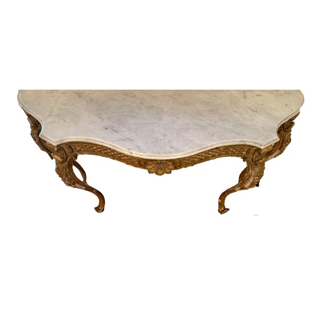 Stunning Antique Louis XV Giltwood Console Table with Marble Top. Elevate your home decor with this exquisite Louis XV...